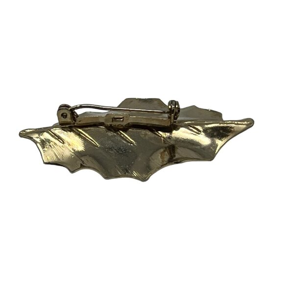 Vintage Leaf Brooch Brushed Gold Tone Engraved Veins Fall Pin - Picture 3 of 7